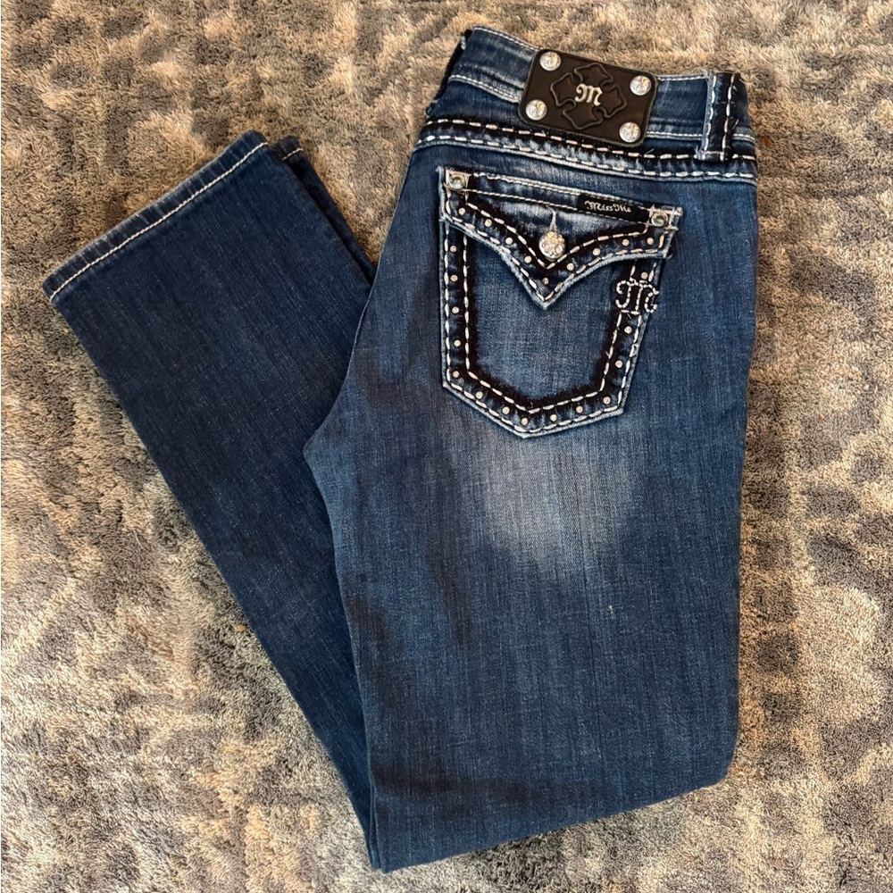 Miss Me Dark Blue Easy Carpis with Rhinestone Accent
